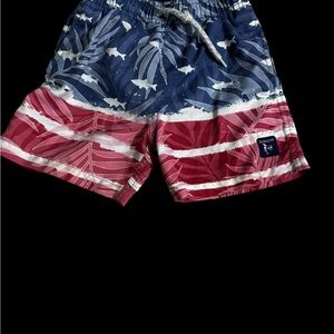 Kids Swim Trunks with Shark and Leaf Design